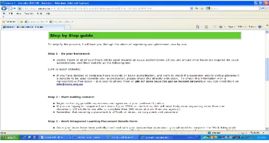 Figure 2 below showcases a screen capture from the online learning module to guide future  students in their sourcing and selection of professional placements