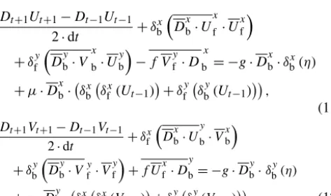 Figure 2. Implementation of Eq. (6) by basic operators. The elf and elb variables are the surface elevations at times (t + 1) and (t − 1),respectively.