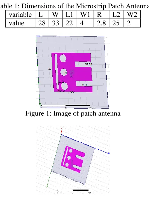 Table 1: Dimensions of the Microstrip Patch Antenna variable L W L1 W1 R L2 W2 
