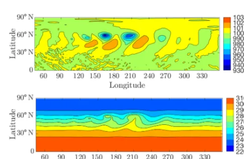 Figure 7. Latitude–longitude projections at 700 hPa of the adaptive simulation of the mountain-induced Rossby wave test case at day 25.