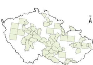 Figure 2. Example of the mining site distribution in three districts (top: Semily; right: Nová Paka; bottom: Jiˇcín).