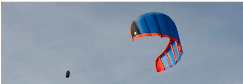 Figure 2. LEI V5.40 kite with 40 m2 wing surface area controlled by a suspended cable robot