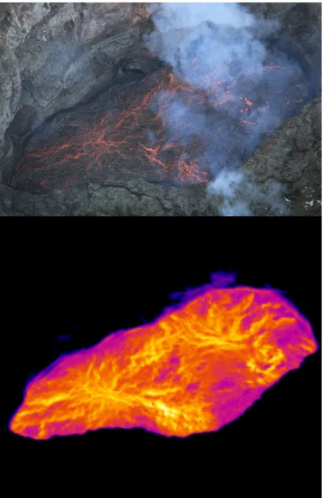 Fig. 5. A sequence of three IR images recorded ∼ 0.17 s apart,showing the arrival of a large gas slug in the lava lake.