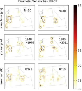 Fig. 5. As in Fig. 4 except applied to annual precipitation.