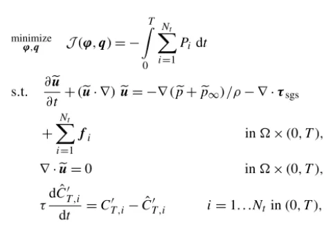 Fig. 1b. In this framework, wind-farm controls() are opti-mized for a ﬁnite time horizon T , involving a sequential setof LES and adjoint LES simulations