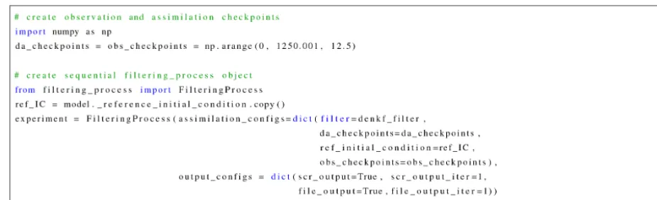 Figure 8. Creating a ﬁlter process object to carry out DEnKF ﬁltering using the QG model.