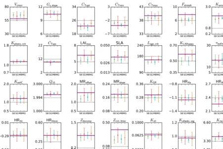 Figure 4. Parameter estimates from a pseudo-data experiment for the temperate deciduous broadleaf forest PFT