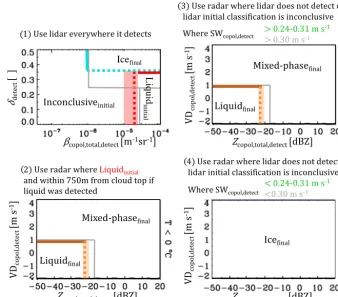 Figure 7. Collective illustration of hydrometeor-phase classiﬁcation thresholds and phase-classiﬁcation sequence