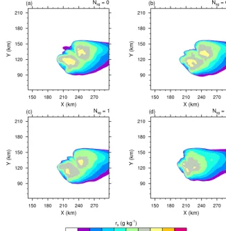 Figure 4. As in Fig. 3 but for the mixing ratios of snow aggregates (rs).