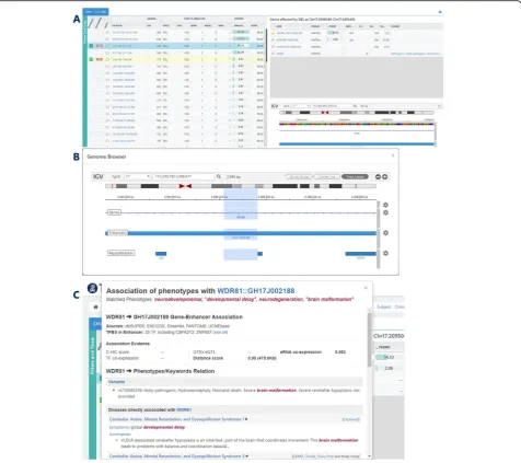 Fig. 4 The TGex analysis screen (SVs). SV analysis is exemplified by a list of recurrently mutated regulatory elements discovered in a cohort ofpatients with neurodevelopmental disorders [63]