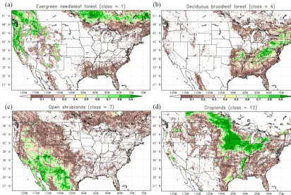 Figure 5. Comparison of the (a) STATSGO-FAO soil texture classmap (originally at 1 km resolution) versus the (b) ISRIC soil texturemap (originally at 250 m resolution)