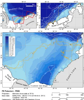 Figure 4. Maps showing the geographic positions of OFOS stations in the Weddell Sea during Polarstern cruise ANT-XXXI/2 (PS96) fromDecember 2015 to February 2016 (after Schröder, 2016)
