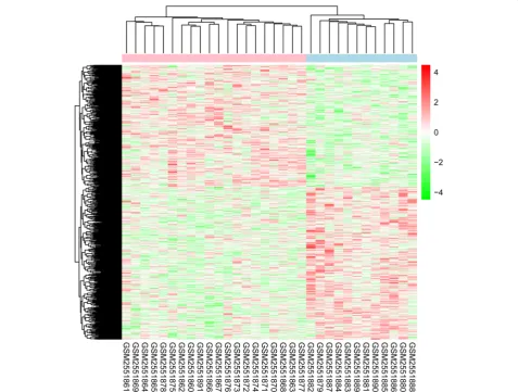 Fig. 1 Heatmap of differentially expressed genes (DEGs) in 12 zinc deficient samples and 20 control samples from placenta tissues of mice