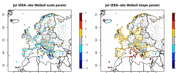 Figure 8. Differences in means and standard deviations (SDs) between bias-adjusted ERA-Interim and E-OBS for mean surface air temper-ature (Tmean)