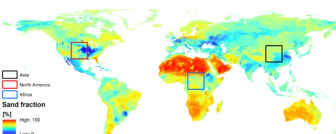 Figure 3. Soil texture triangles, illustrating the difference in soil textural variability of the Lower Saxony pixel (left) and the North Rhine-Westphalia pixel (right), according to USDA classiﬁcation.