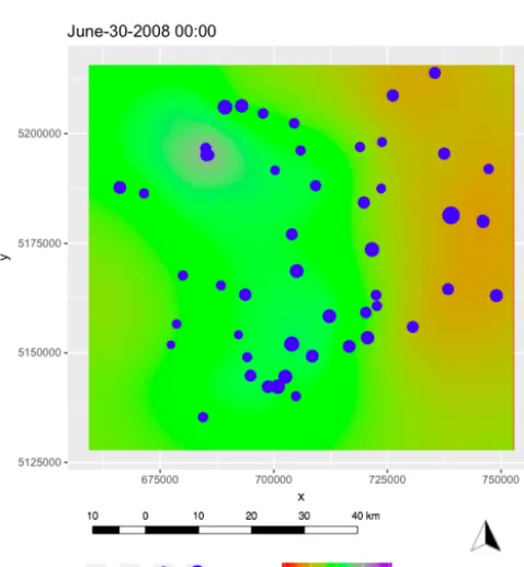 Figure 10. Comparison among the four types of kriging and the measured rainfall.
