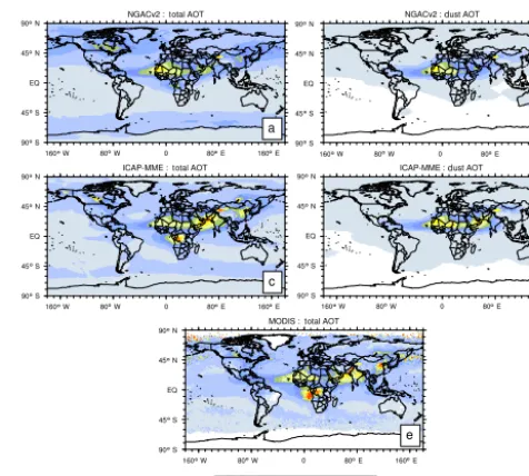 Figure 1. Global maps of averaged AOT 550 nm for JJA (June–Values beyond the range of the color bar are represented by the endJuly–August) 2015