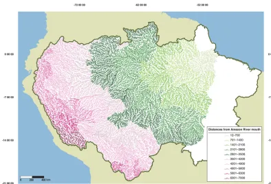 Figure 6. Cartographic representation of river distances from Amazon River mouth.