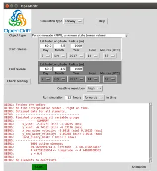 Figure 7. Screenshot of the graphical user interface included with OpenDrift.