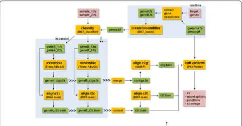 Fig. 1 TAP Pipeline. A Bloom filter is generated from reference transcript sequences of a target list and then applied on full transcritpomealigned to them (r2c)