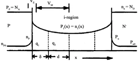 Figure 1. Charge distribution profile in diode forward conduction [1]. 