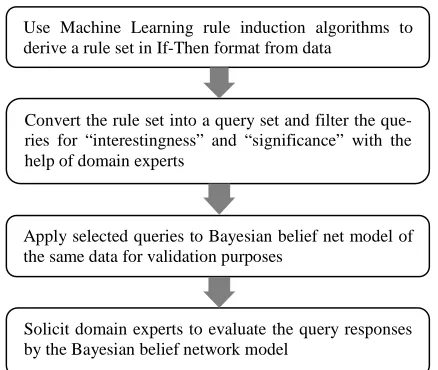 Figure 1. Generic overview of steps for Bayesian belief net validation through automated query generations 