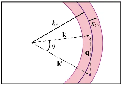 FIG. 1. A portion of the Fermi surface of our model, showing
