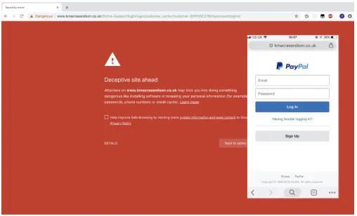 Fig. 2. Chrome access same website PayPal by using PC and mobile [10]