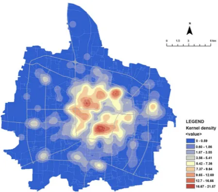 Figure 7. Kernel density of recreational and sports facility. 