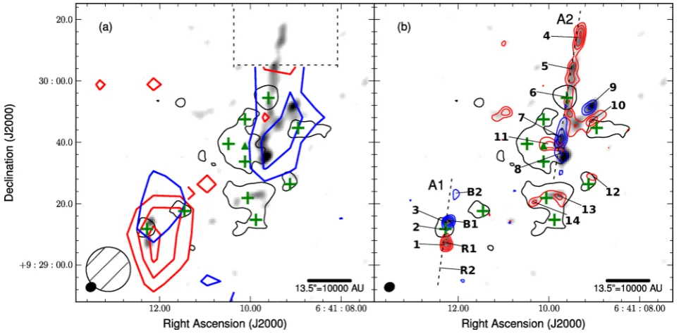 Figure 5. SiO kinematics. SMA SiO integrated intensity map (grey-scale, integrated over the velocity range(5C-MM5b