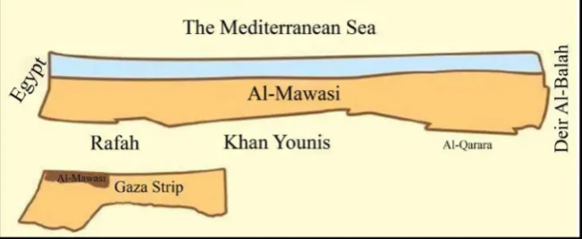 Figure 2. Borders of Al-Mawasi ecosystem in southwestern Gaza Strip.  