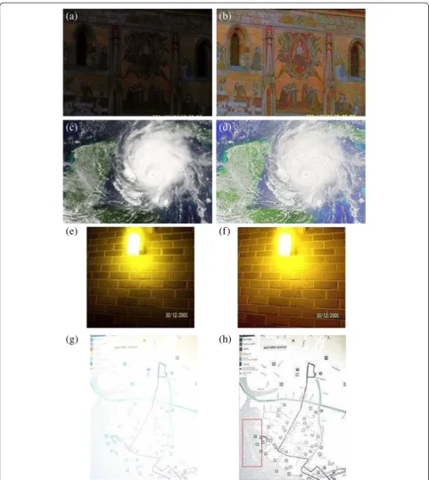 Figure 7 The image enhancement results of the proposed PNAE algorithm. (a, c, e, g) Original image