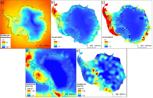 Figure 6. Ice thickness above buoyancy: (a) original BEDMAP dataset and (b) ALBMAP dataset.
