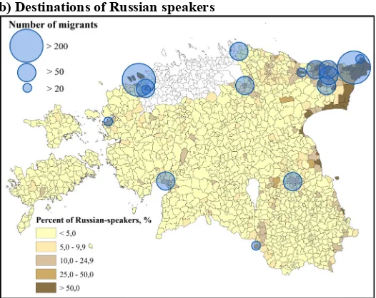 Figure 4: The destinations of long-distance migrants outside the Tallinn urban 