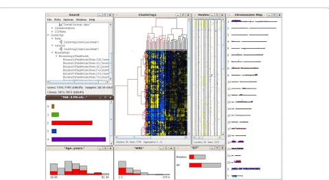 Figure 1 Screen capture of an unsupervised analysis with SEURAT. The screenshot displays the data manager and heatmaps showing the results of different unsupervised methods, e.g