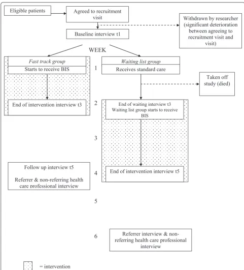 Figure 2 BIS Phase III measurement point flow chart - malignant conditions. shaded area = intervention.