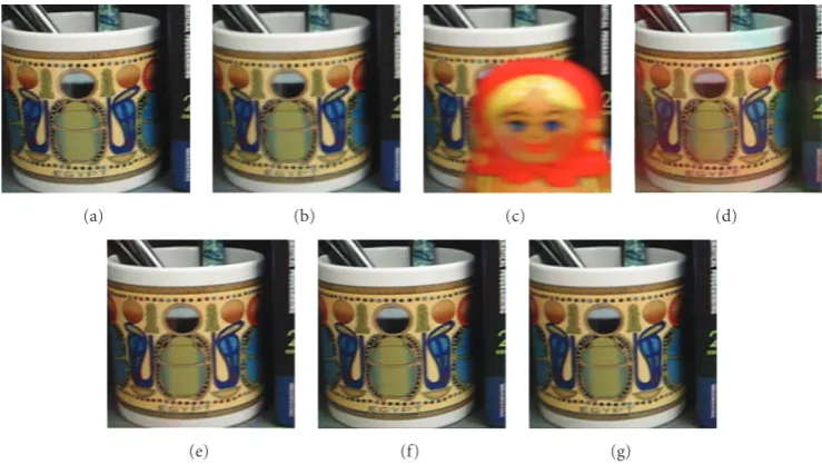 Figure 4: 2frame #1, (c) LR frame #5, (d) SR estimate using× superresolution reconstruction results for the 12-frames Egyptian Mug sequence: (a) original HR frame #1 (ground truth), (b) LR L2 error norm + Tikhonov regularization
