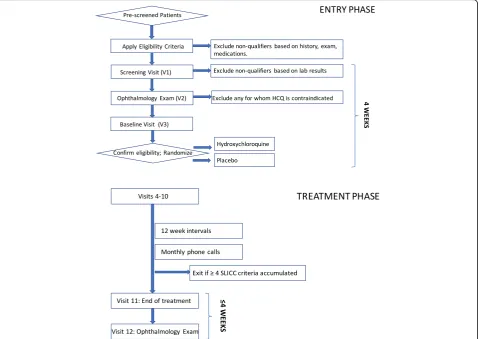 Fig. 1 Schematic of initial or entry phase of the SMILE trial from prescreening, through screening and randomization, followed by treatmentphase, through the final ophthalmology visit