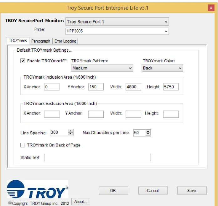 Figure 2.3:  Setting the default printer in the TSM Configuration Utility. 