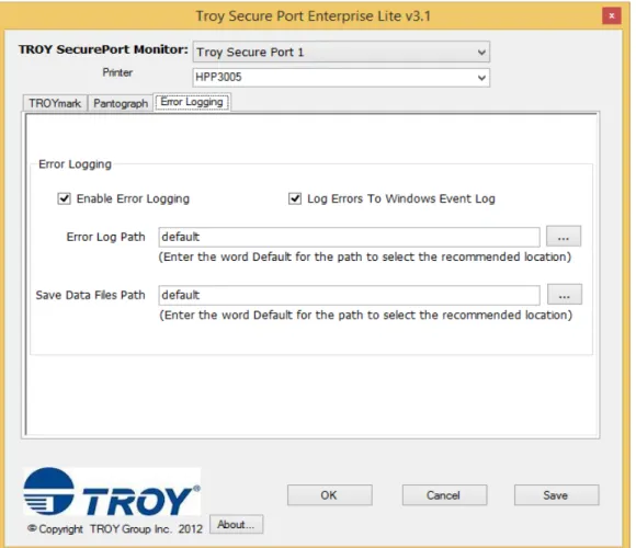 Figure 4.1:  Error Logging tab.