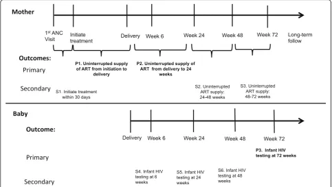 Fig. 2 Timeline showing primary (P) and secondary (S) outcomes to be evaluated