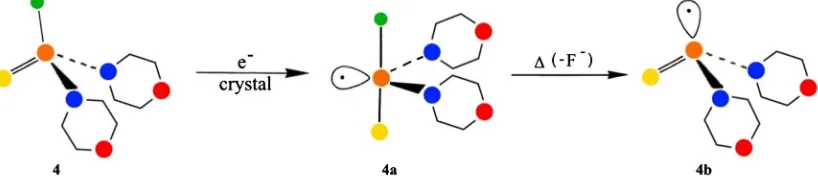 Figure 3. Electron-addition of di(pyrrolidino)chlorophosphine sulphide 3 with the odd electron localized in the σ*-antibonding orbital of the P-Cl bond (3a) and the phosphorus-centered radical 3b under thermal dis-sociation of Cl−