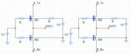 Figure 1. DP4T RF CMOS switch with inverter property [14].  
