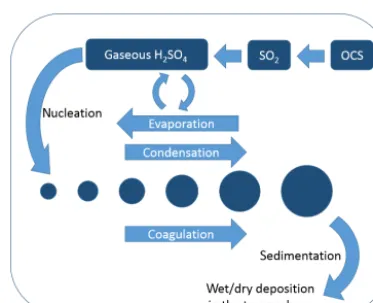 Figure 3. Schematic representation of the sulfur species and theprocesses affecting them that are represented in the LMDZ-S3Amodel.