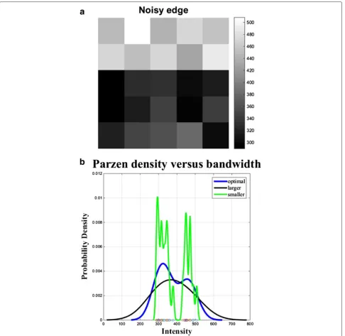 Fig. 3 An example ofintensity distribution. Use of smaller a noisy edge detection using b nonparametric density estimation
