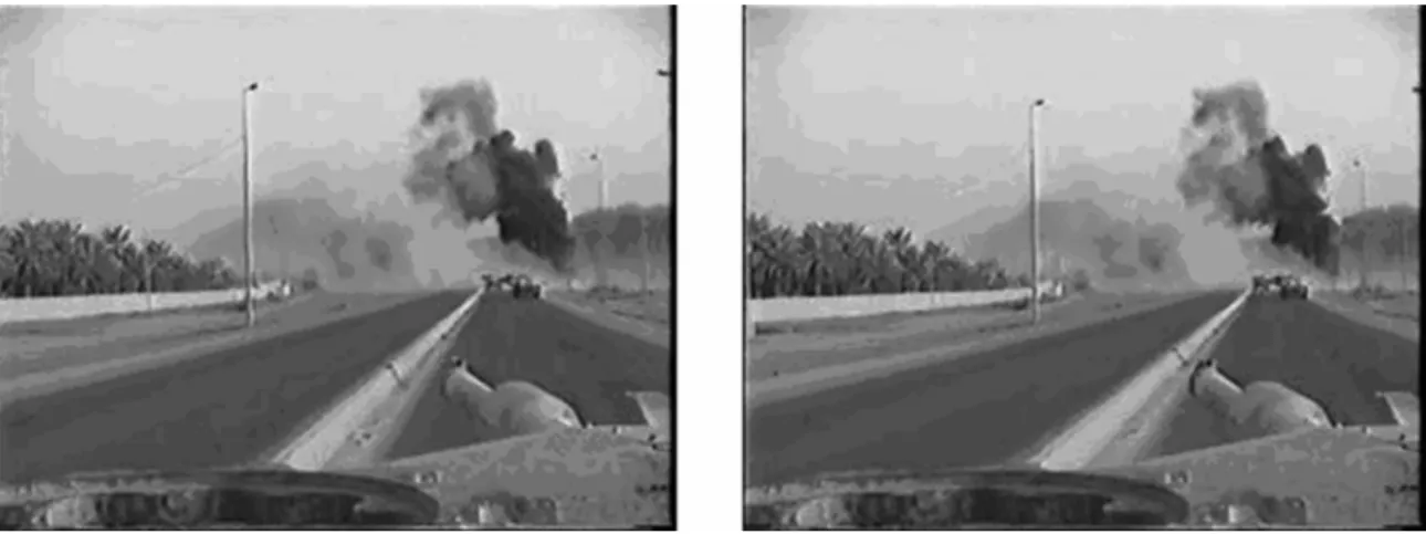Figure 9: Snapshot of video at source (left) and video received at destination (right)  for the Static  Network in a Rural Environment  
