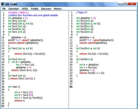Figure 5. A C source code (in left column) and its sliced code for “fun3” (in right column)