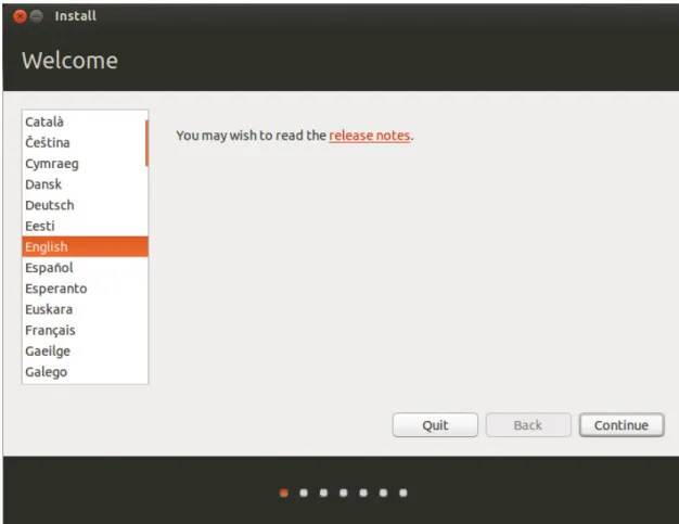 Figure 3.1 First step in setting up Ubuntu installation. 
