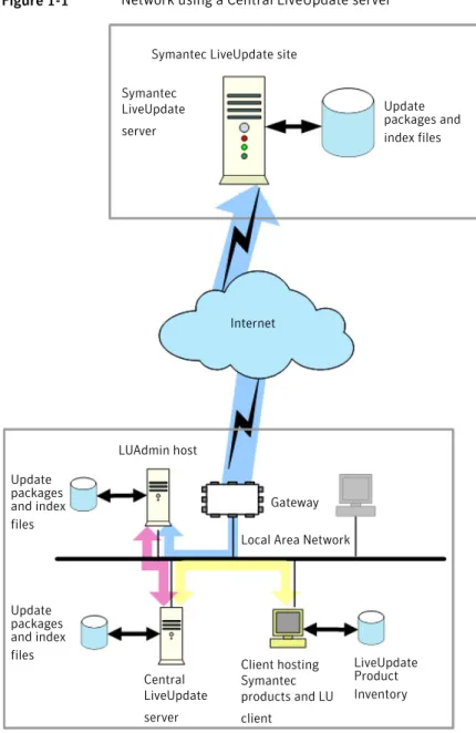 Figure 1-1 shows a typical network using a Central LiveUpdate server.