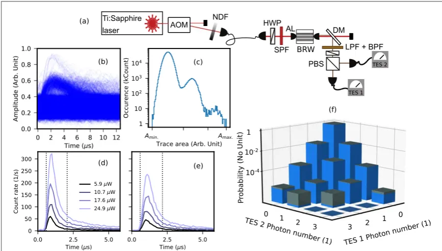 Figure 4. ((a) Experimental setup for measuring the joint photon-number distribution of twin beams from a BRW with TESs,)m